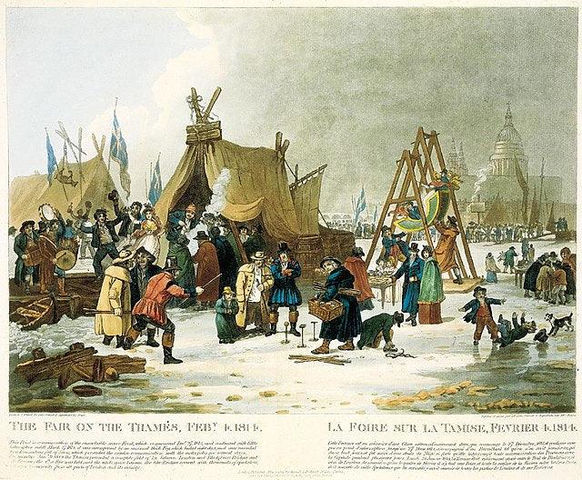 The Frost Fair of 1814 on the River Thames in London Painting by Luke Clenell, entitled The Fair on the Thames, Feb'y 4th 1814