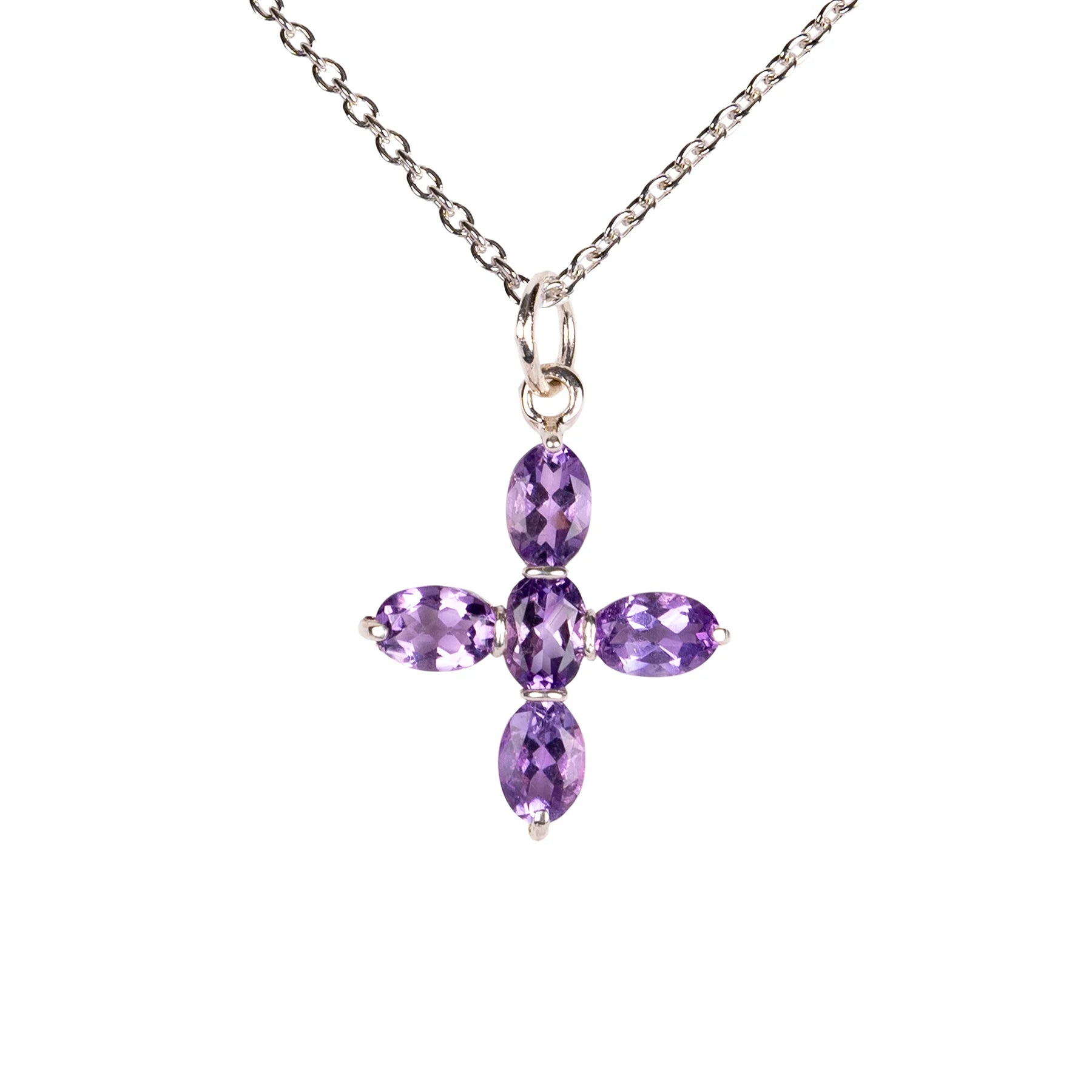 Charlotte Amethist en Sterling Silver Cross Necklace
