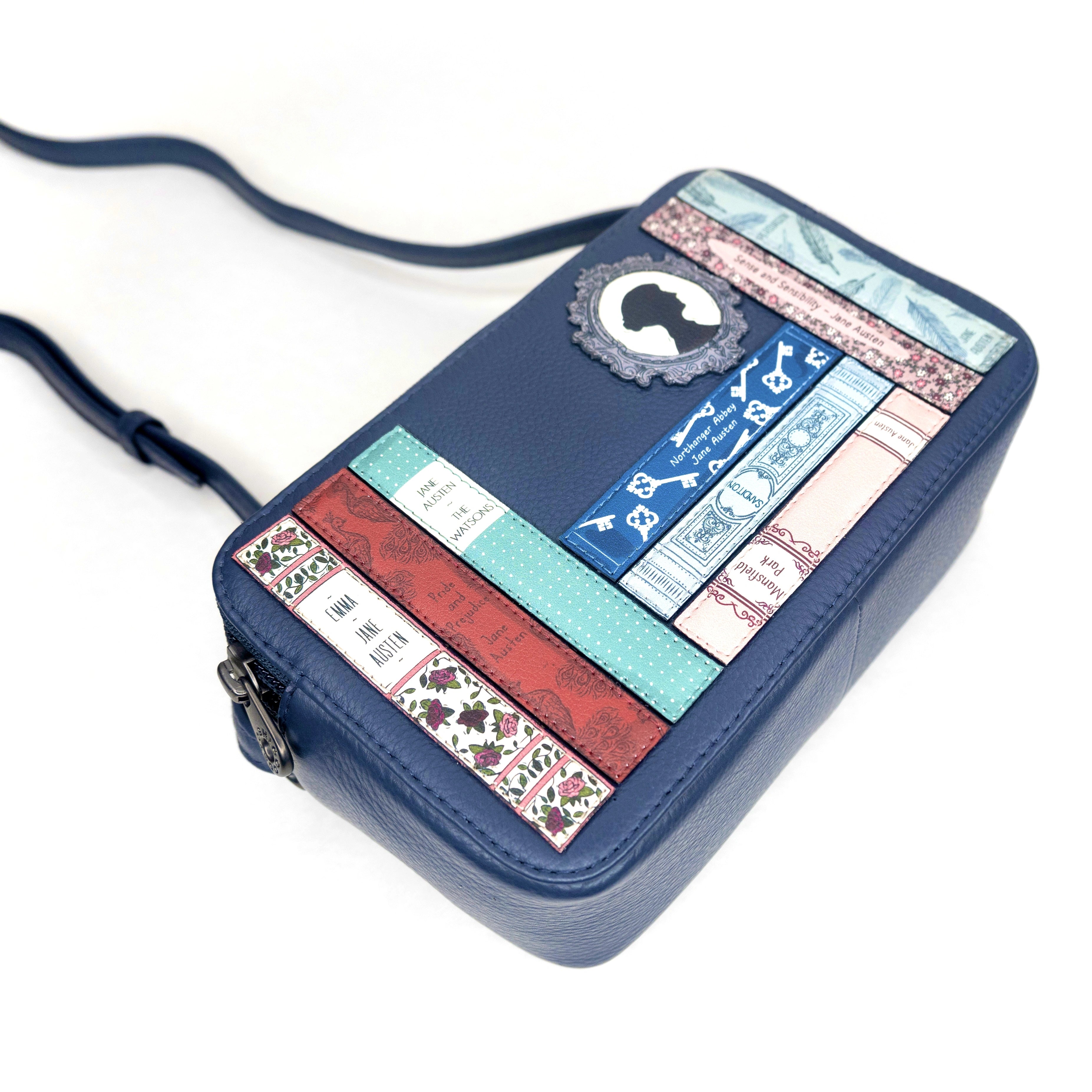 Jane Austen Books Design Mini Cross Body Bag in Navy
