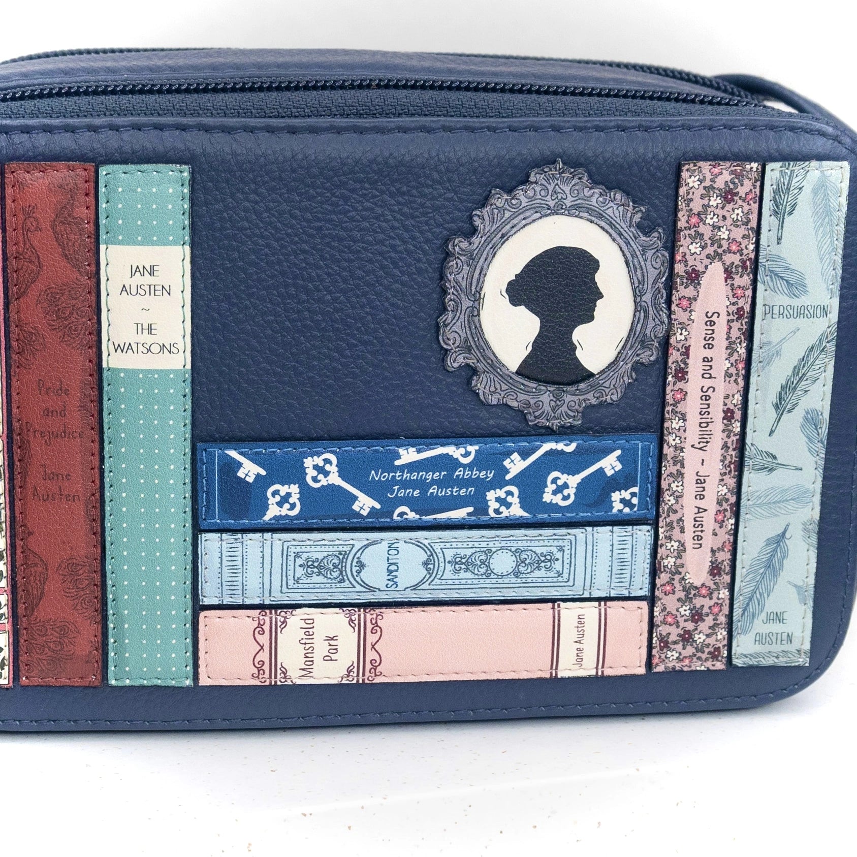 Jane Austen Books Design Mini Cross Body Bag in Navy