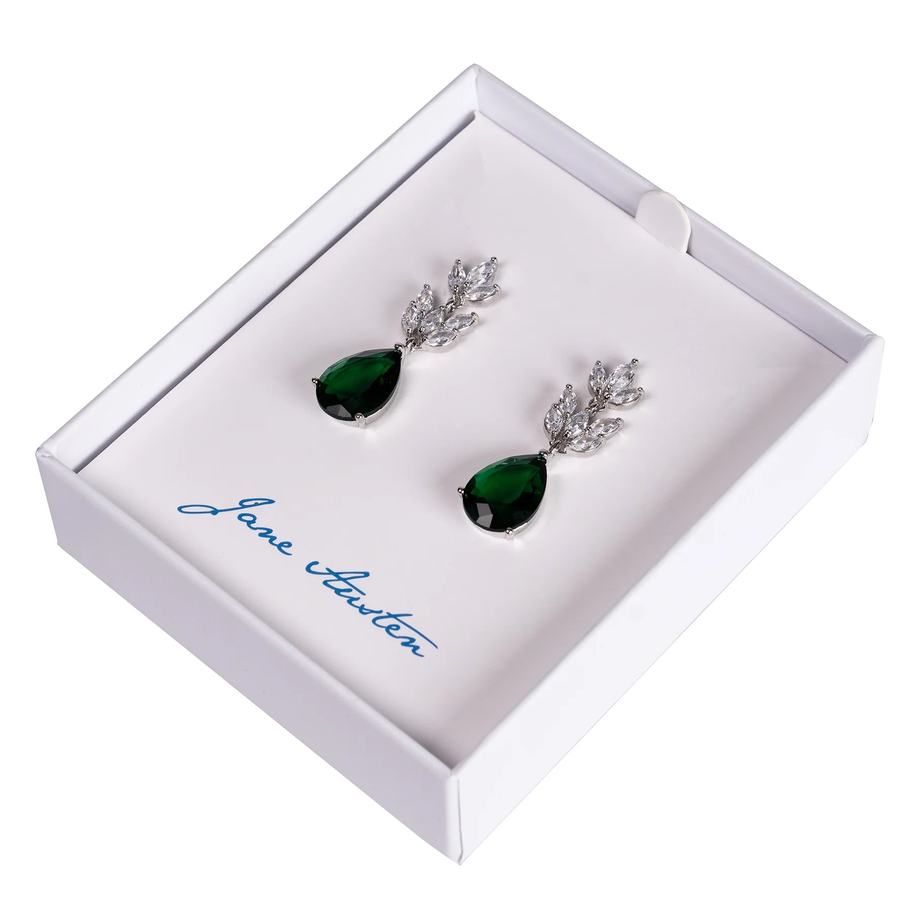 Emerald and Crystal Leaf Teardrop Earrings