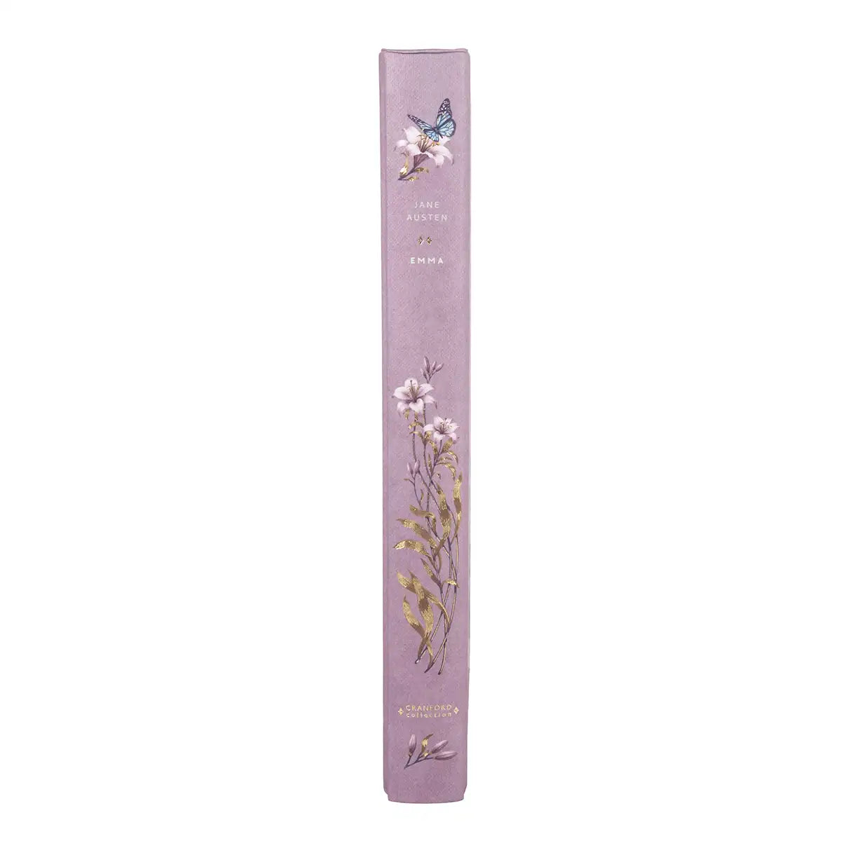 Decorative book spine with floral illustrations on a white background
