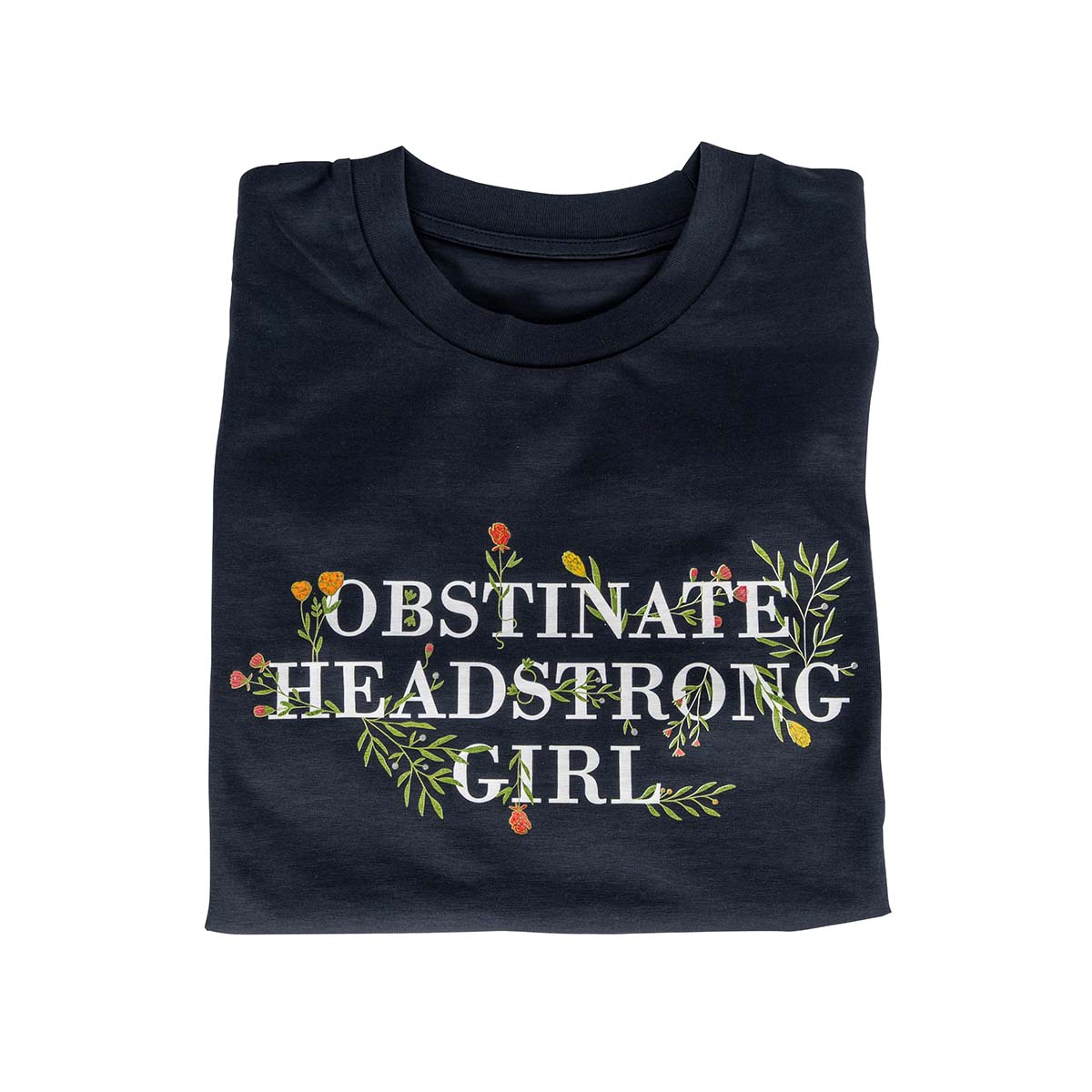Floral "Obstinate Headstrong Girl" T-Shirt in Charcoal