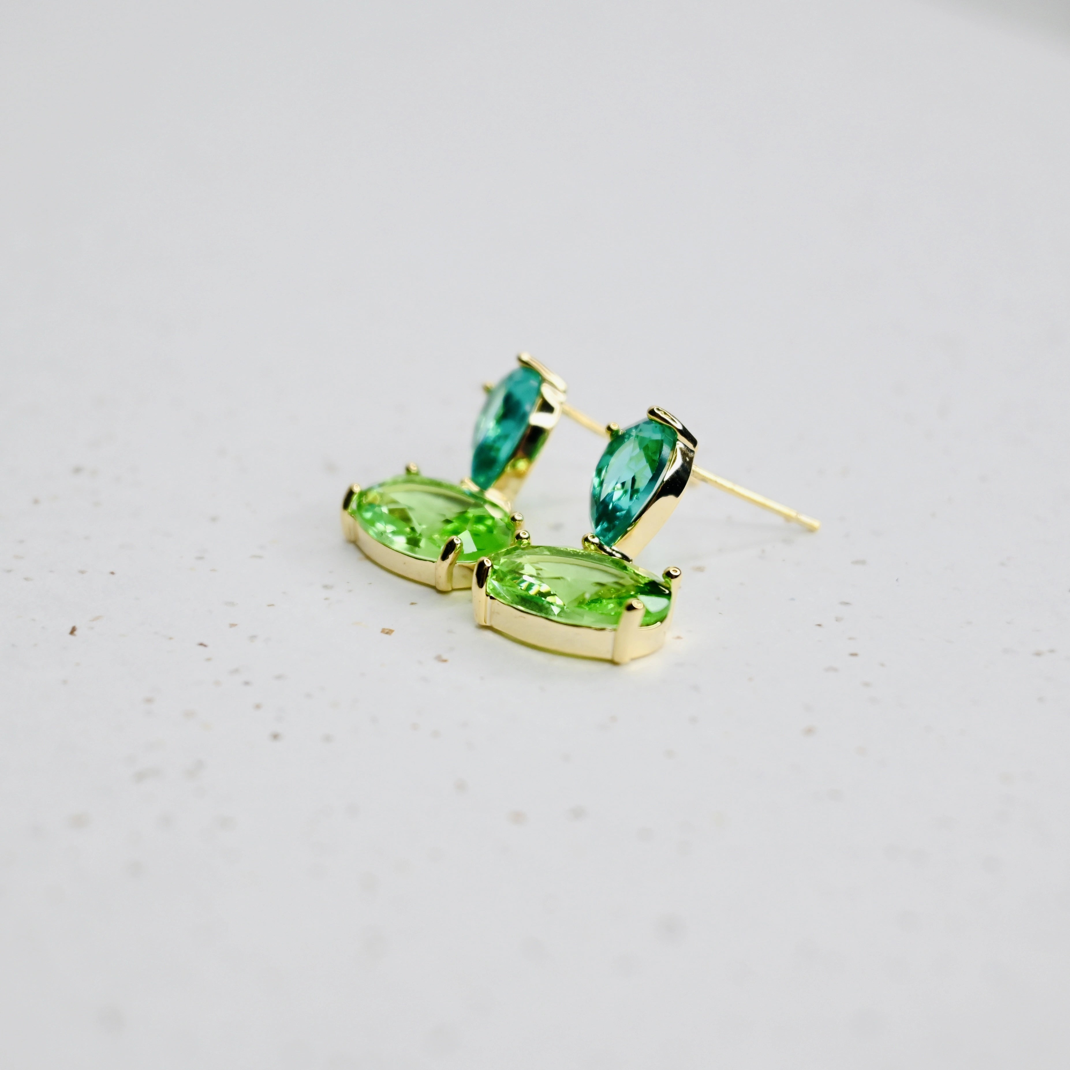 Twin Gem Drop Earrings in Aqua and Green