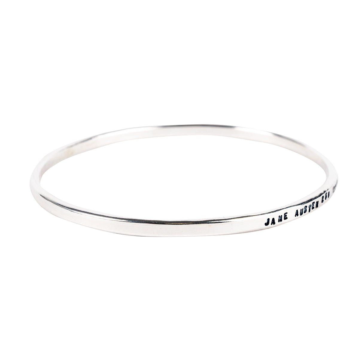 Silver bangle bracelet engraved with 'Jane Austen 250 1775-2025'. Jane Austen 250th Anniversary Bracelet