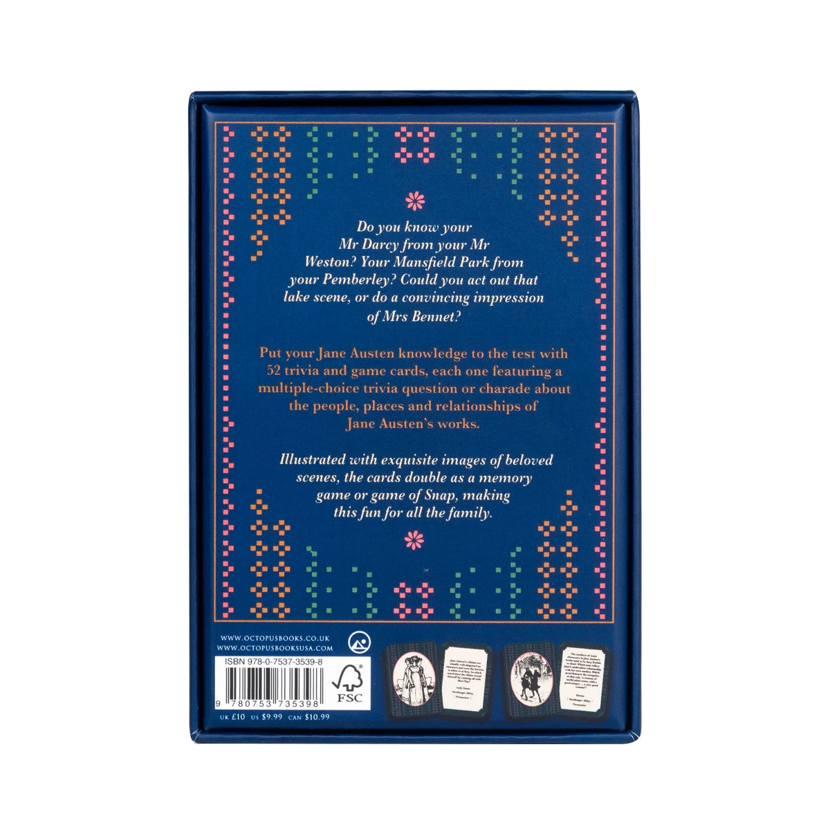Back of the box for Jane Austen Trivia.