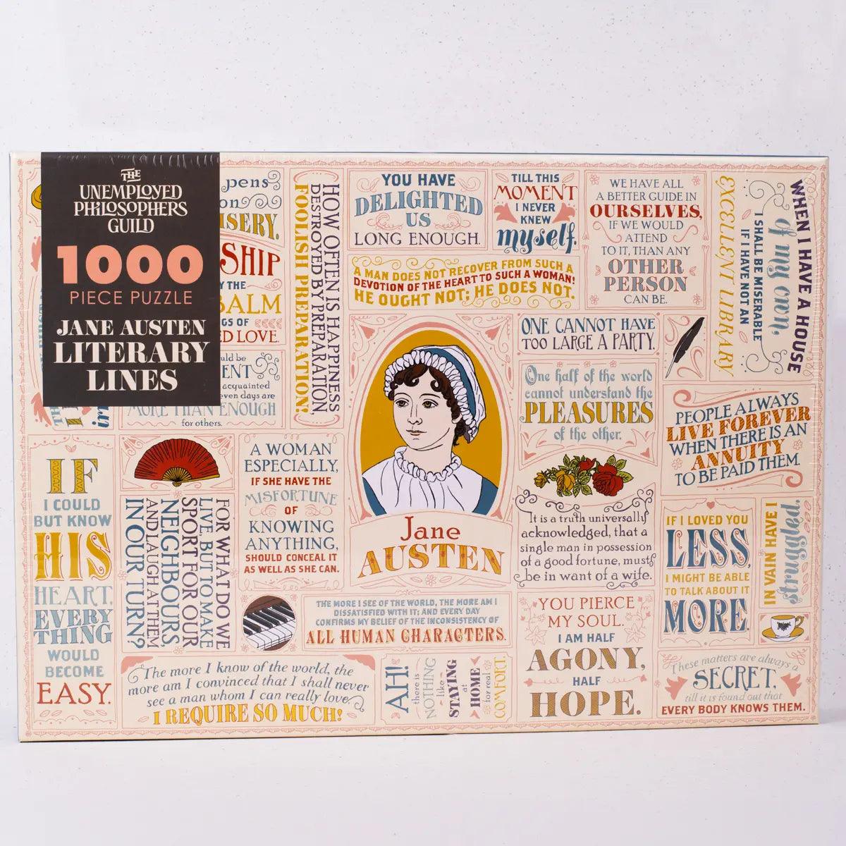 Jane Austen lovers will enjoy this 1000-piece jigsaw of Austen quotes and Regency-inspired illustrations. 