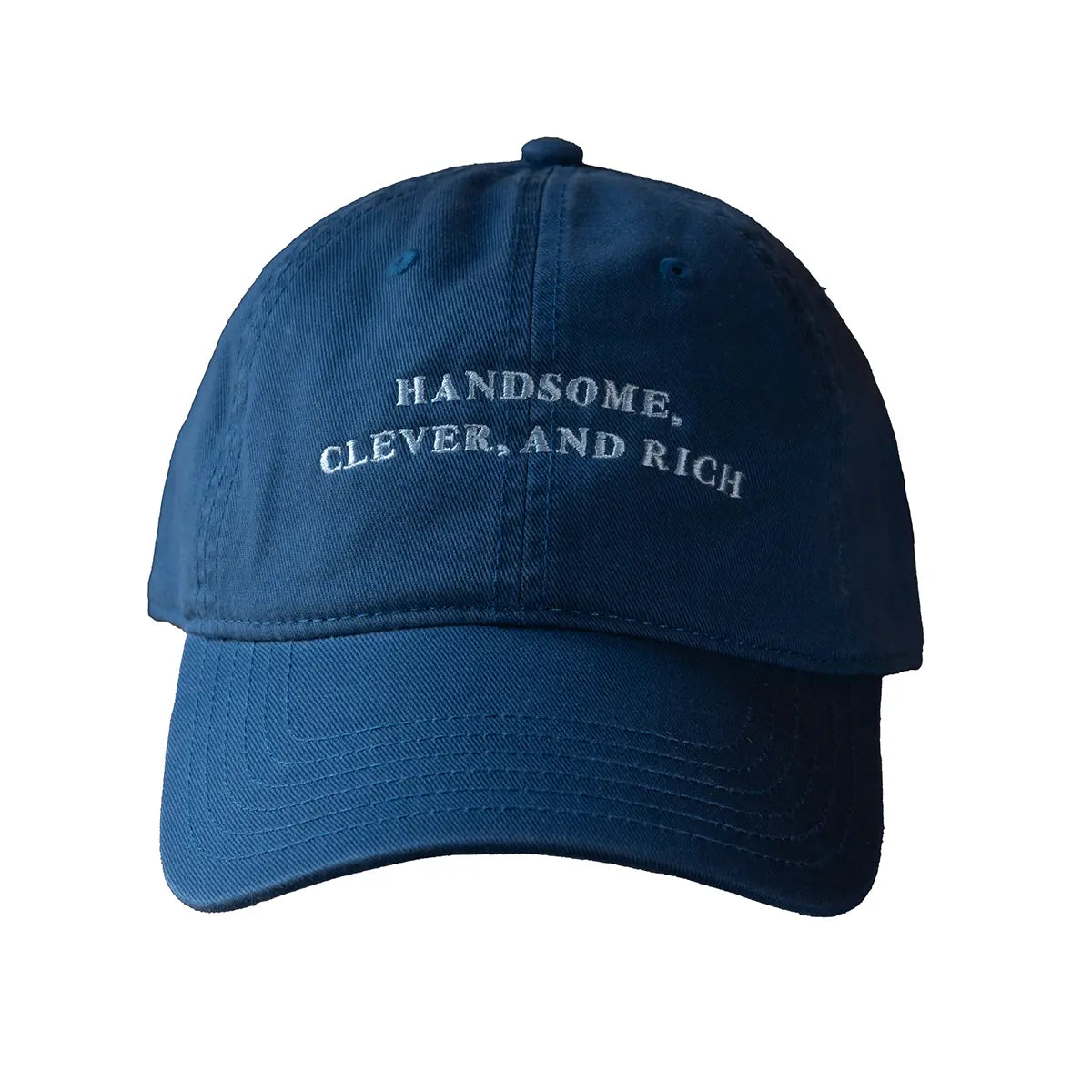 blue cap with a quote from Jane Austen's novel Emma