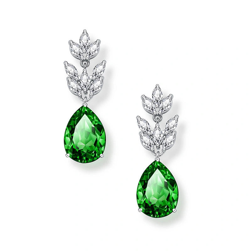 Emerald and Crystal Leaf Teardrop Earrings