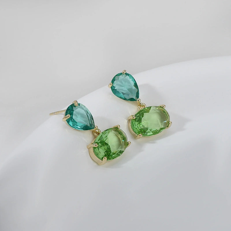 Twin Gem Drop Earrings in Aqua and Green