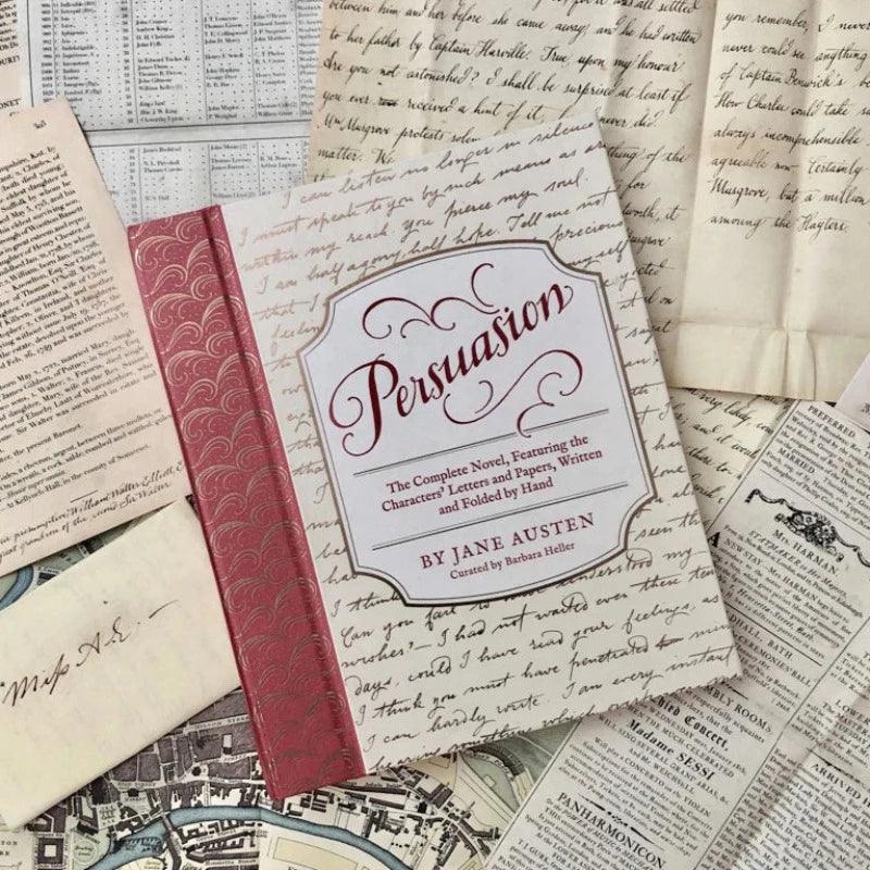 This deluxe Persuasion Hardback Edition features 13 letters, maps, newspapers, and more paper pieces to immerse you completely in Jane Austen's beloved novel. Each item is stored in glassine pockets scattered throughout the book.