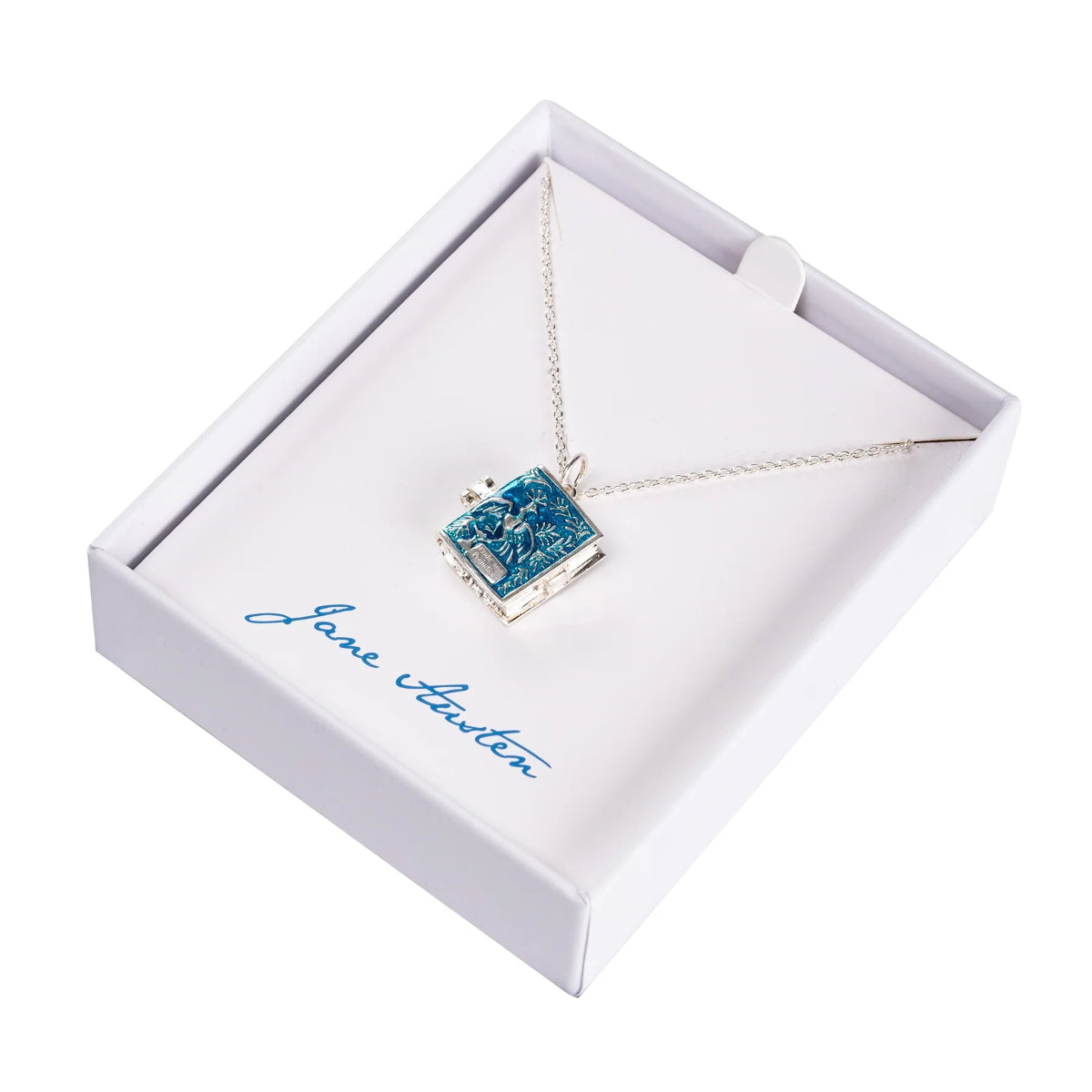 Pride and Prejudice enamel charm necklace in a Jane Austen gift box,.