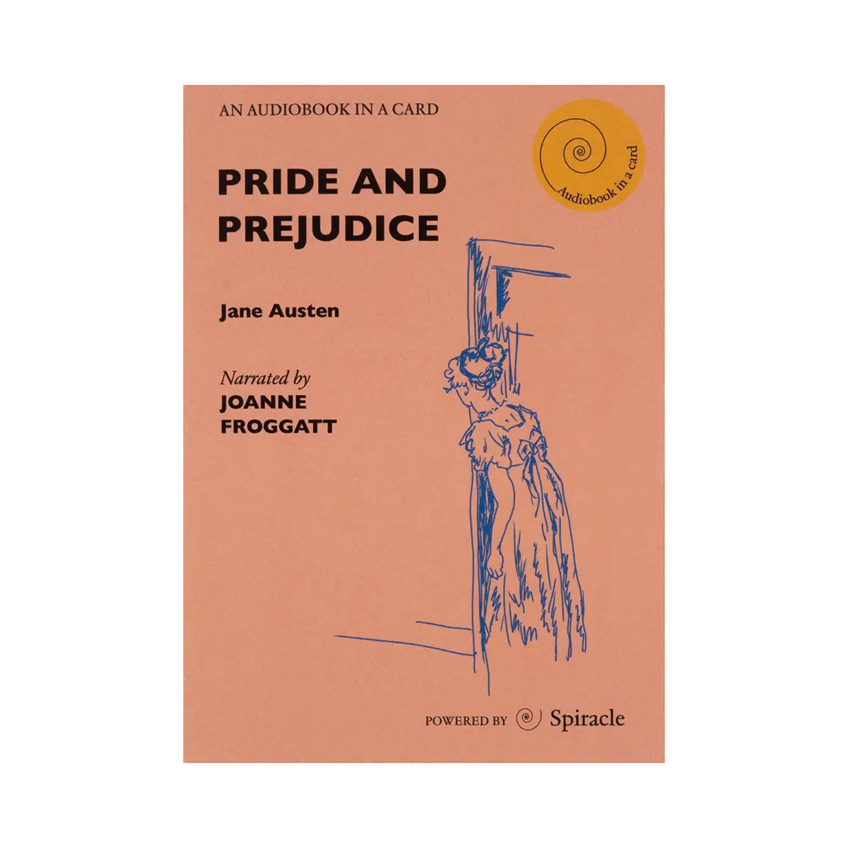 Pride and Prejudice audiobook in a card against a white background