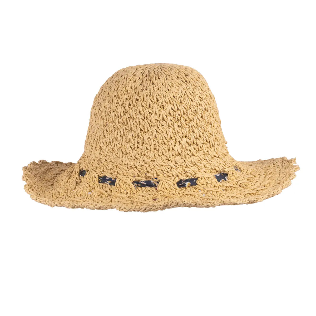 front shot of crocheted bonnet against white background