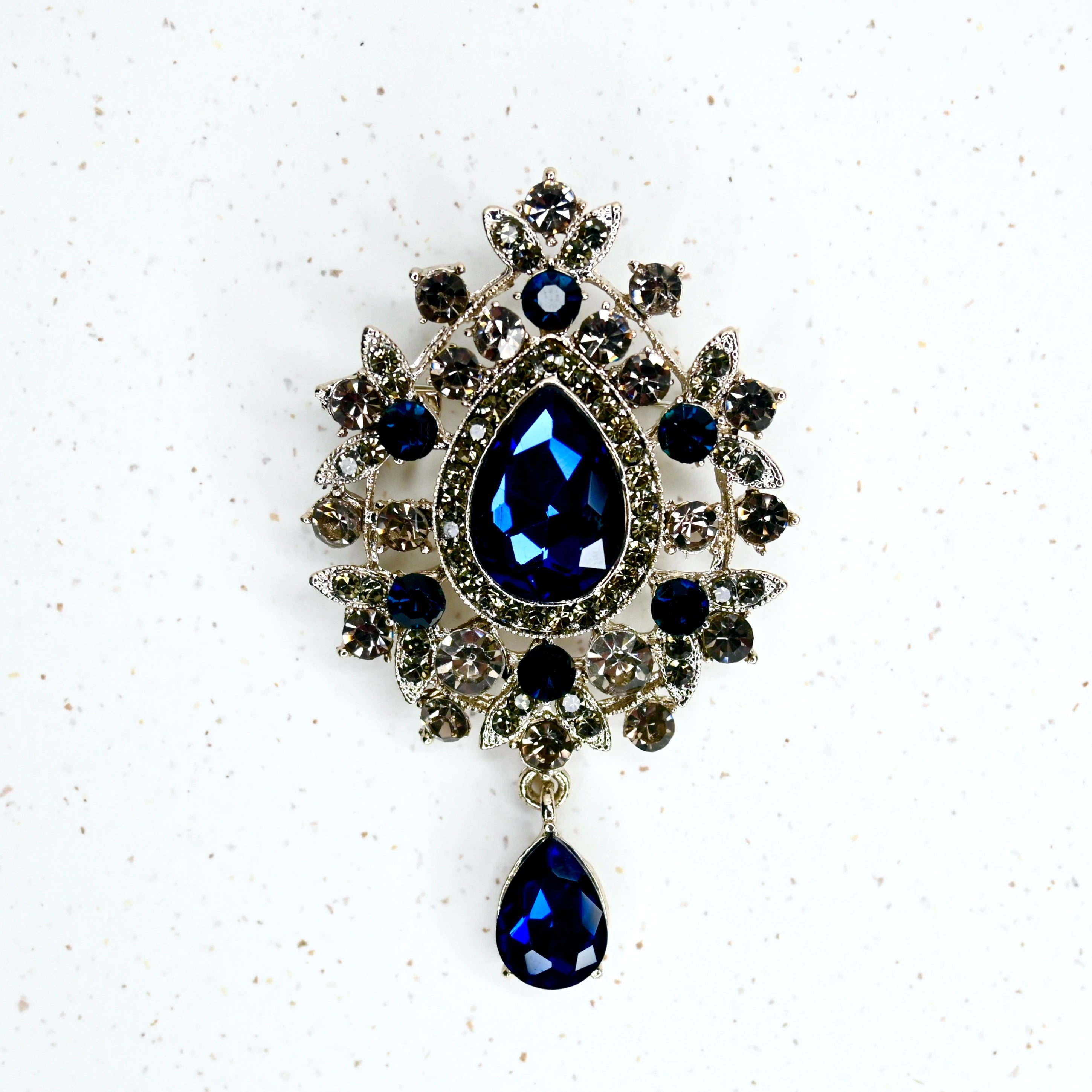 Regency Treasure Brooch in Royal Blue and Vintage Silver