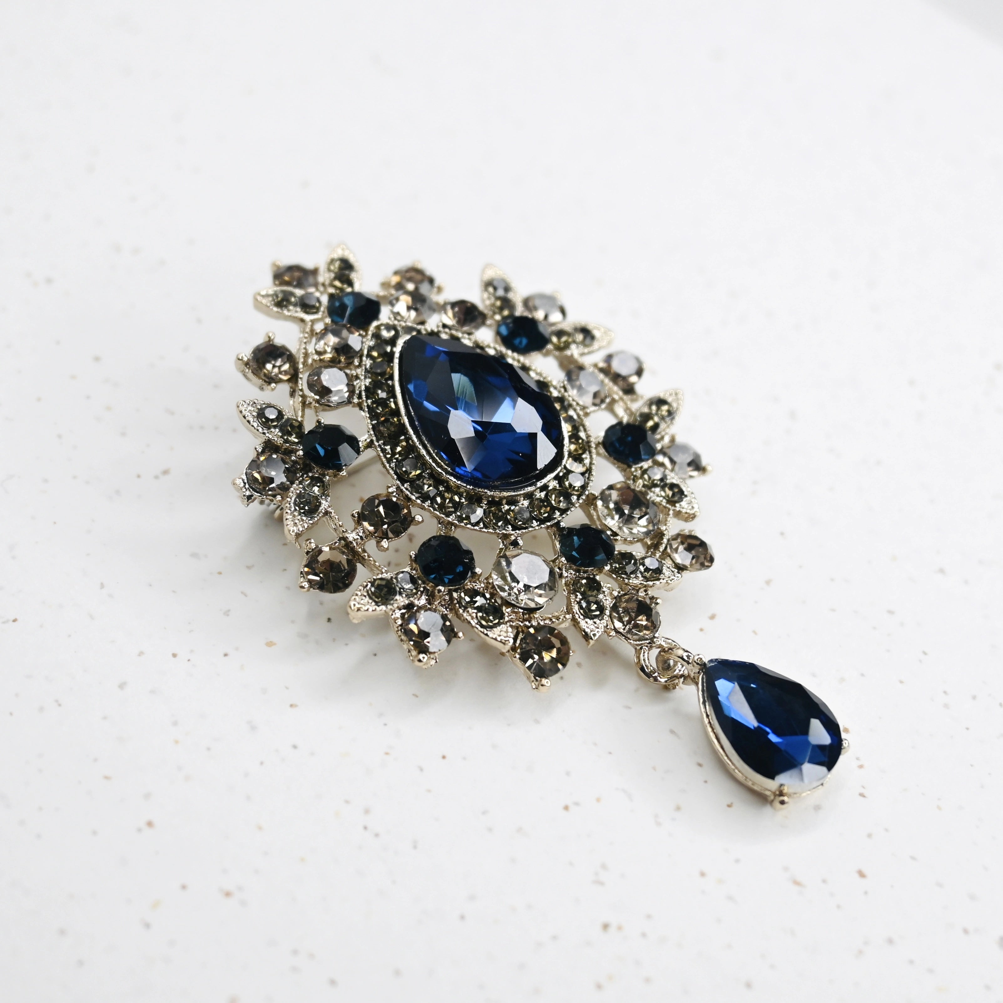 Regency Treasure Brooch in Royal Blue and Vintage Silver