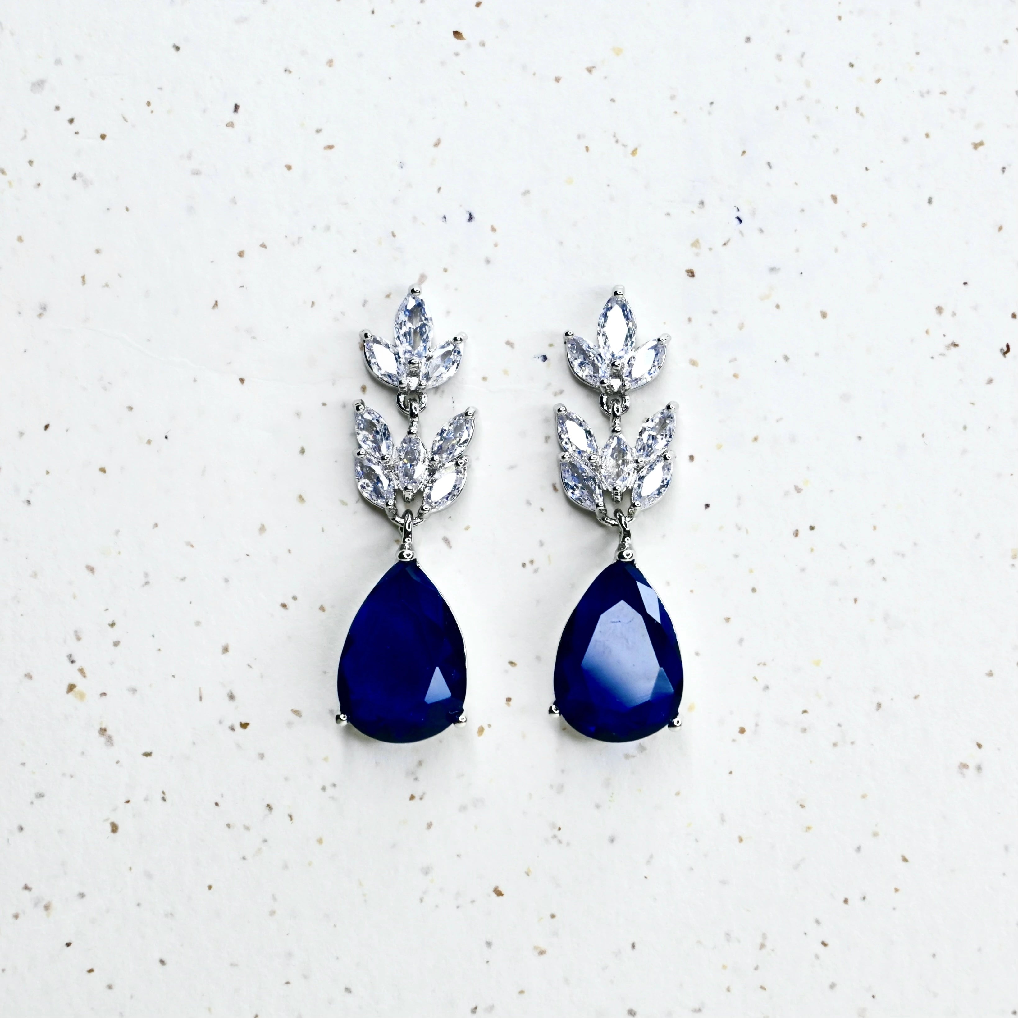 Royal Blue and Crystal Leaf Teardrop Earrings