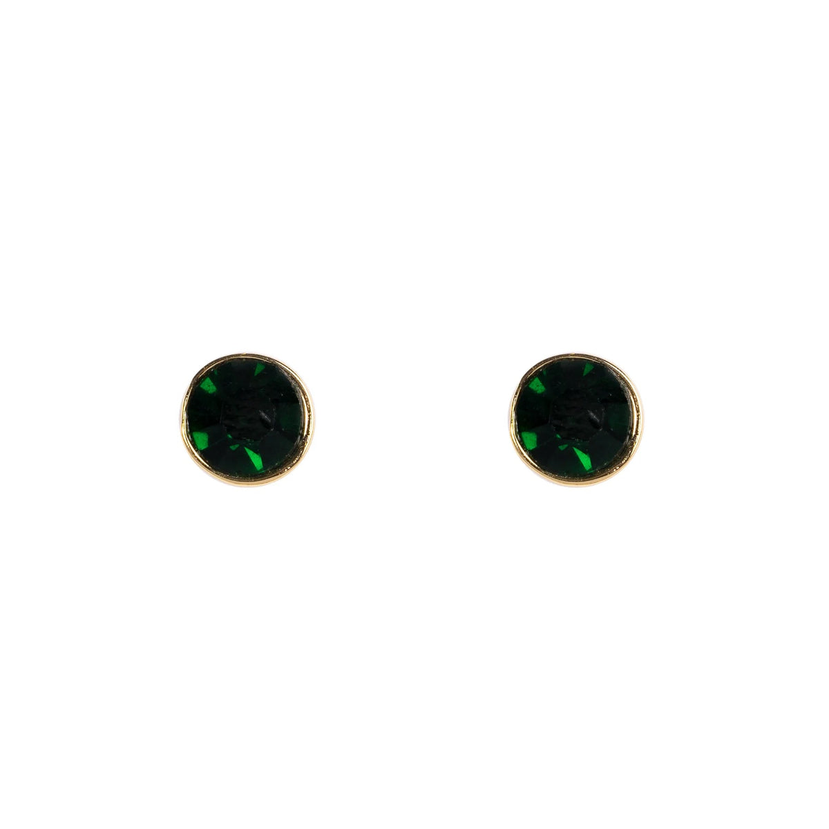 Emerald style stud earrings cubic zirconia encased in gold plate with stud and butterfly fastening.