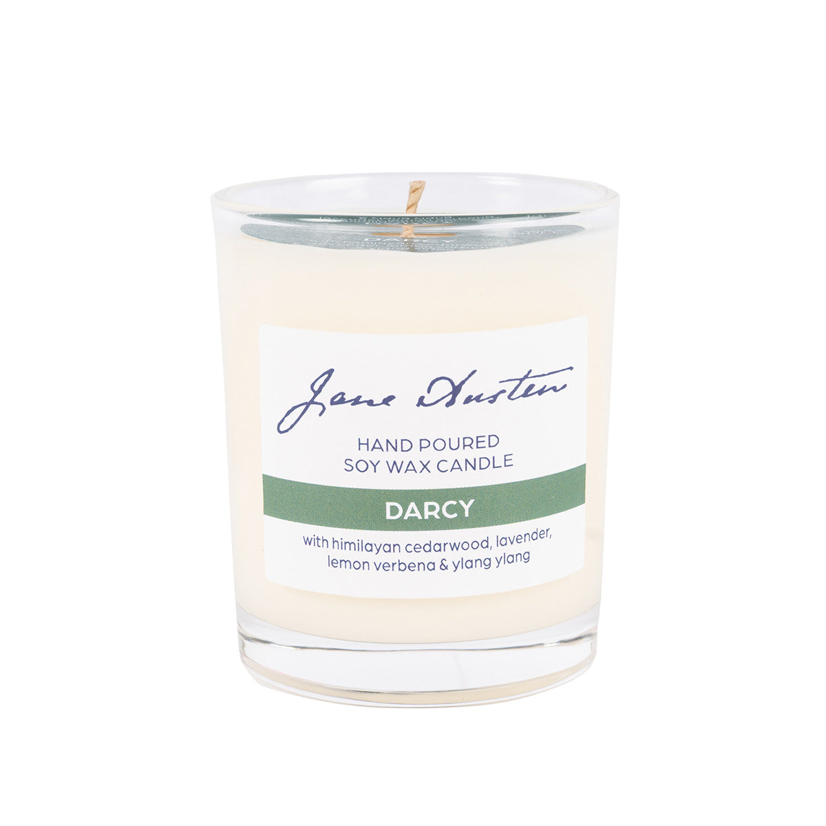 Darcy candle (green label). Hand poured soy wax candle 'Darcy' with Himalayan cedarwood, lavender, lemon verbena & ylang ylang.