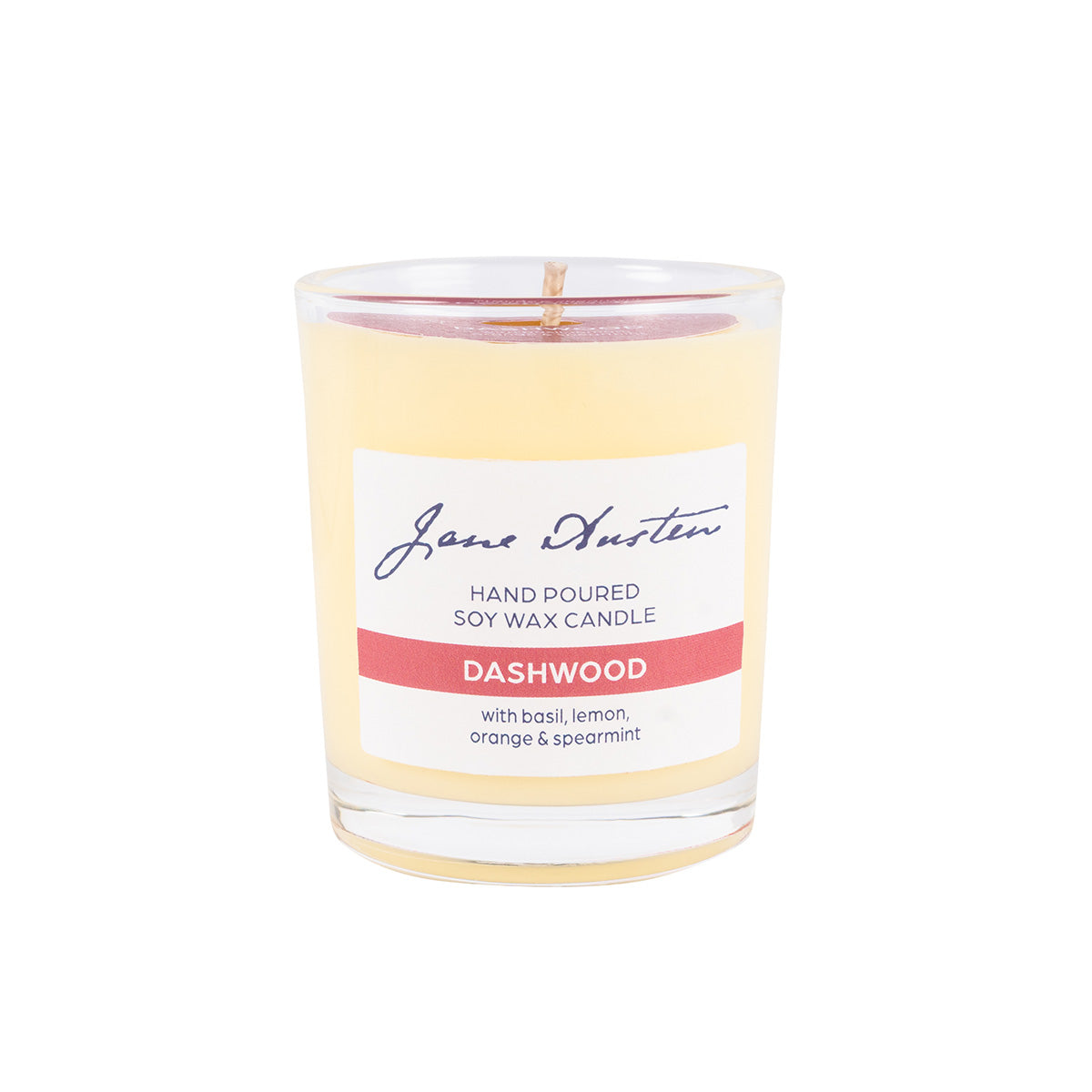 Dashwood candle (pink label). Hand poured soy wax candle 'Dashwood' with basil, lemon, orange and spearmint.