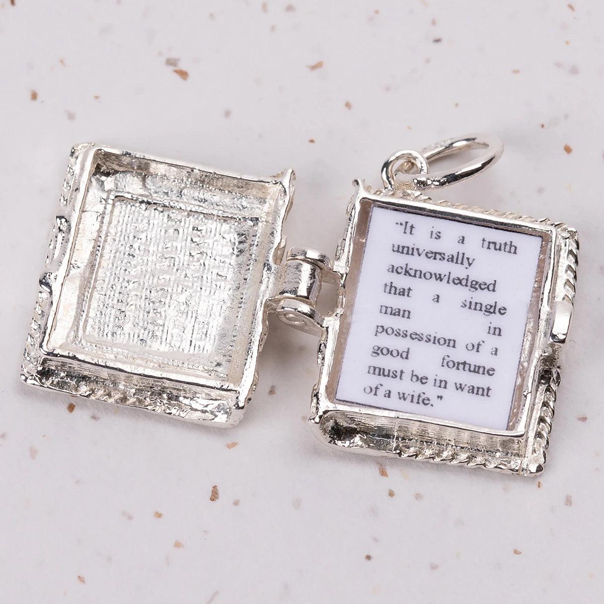 Pride and Prejudice Silver Book Charm Pendant - JaneAusten.co.uk