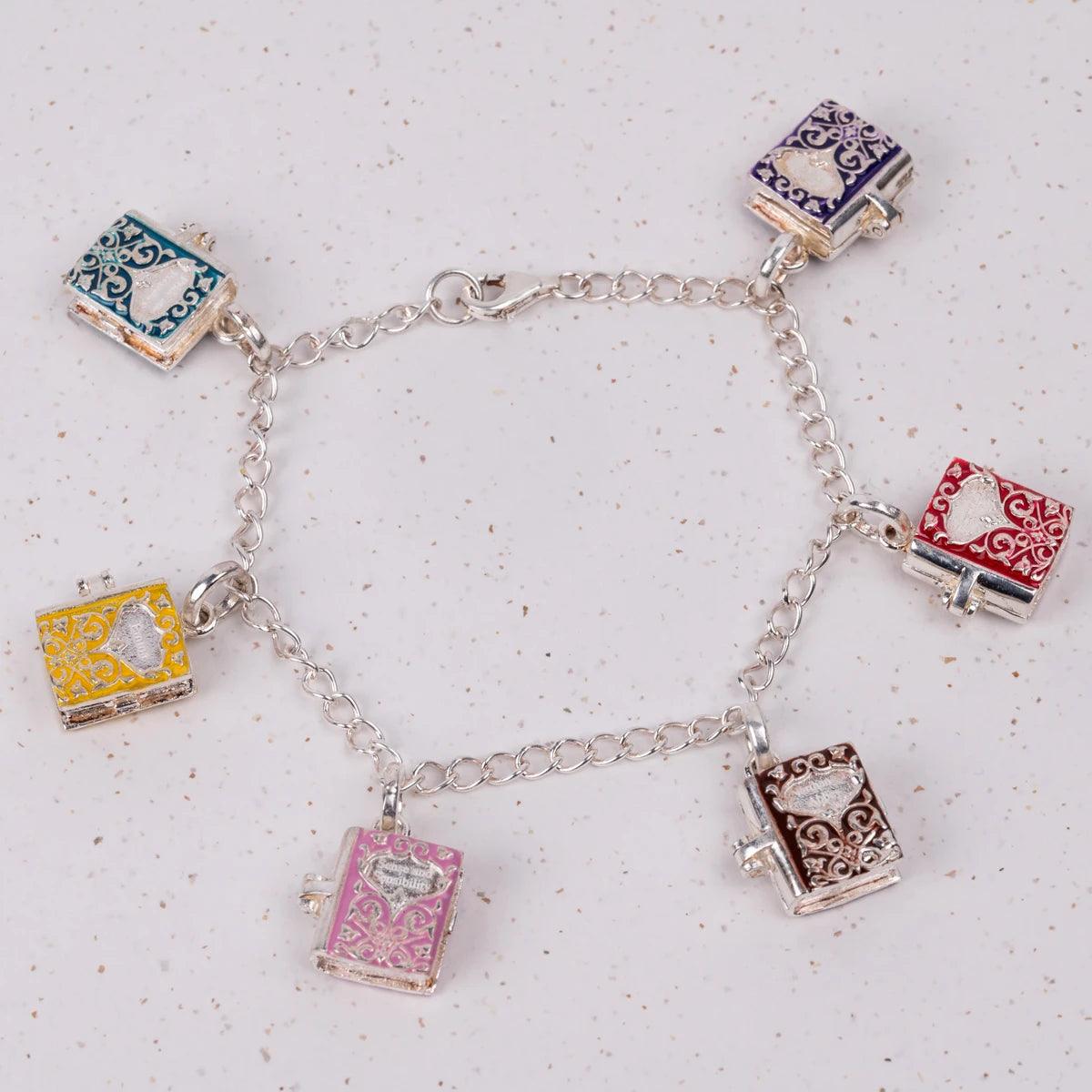 Jane Austen Six Sterling Silver and Enamel Novels Charm Bracelet | Exclusive Collection - JaneAusten.co.uk