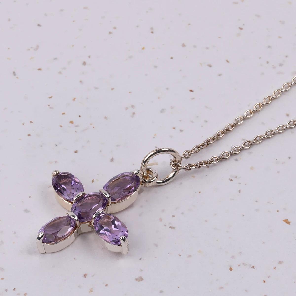 Charlotte Amethyst and Sterling Silver Cross Necklace - JaneAusten.co.uk