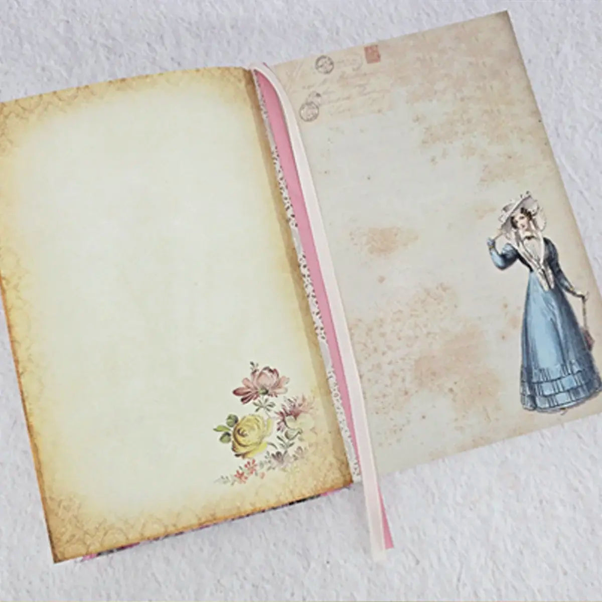 A jane austen themed scrapbook with flowers and a regency woman