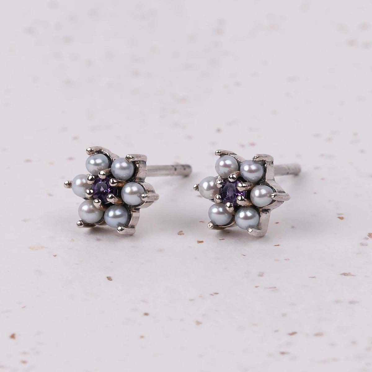 Charlotte Amethyst and Freshwater Pearl Earrings - JaneAusten.co.uk