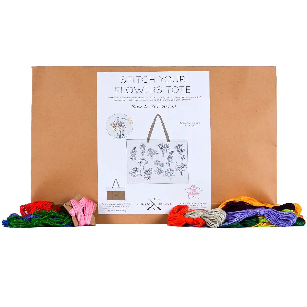 stitch your flowers tote bag kit and threads
