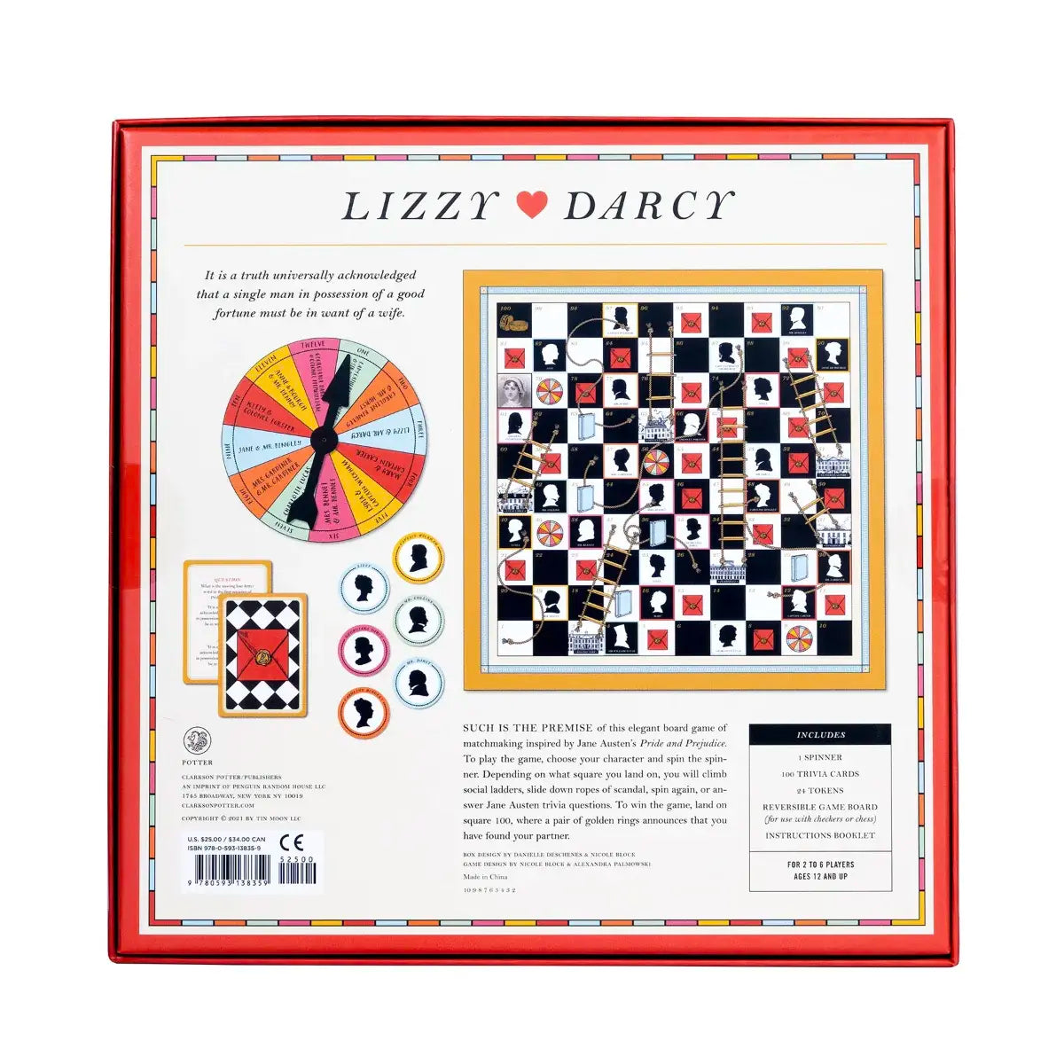 Lizzy Loves Darcy a Jane Austen Matchmaking Game, back of box against white background