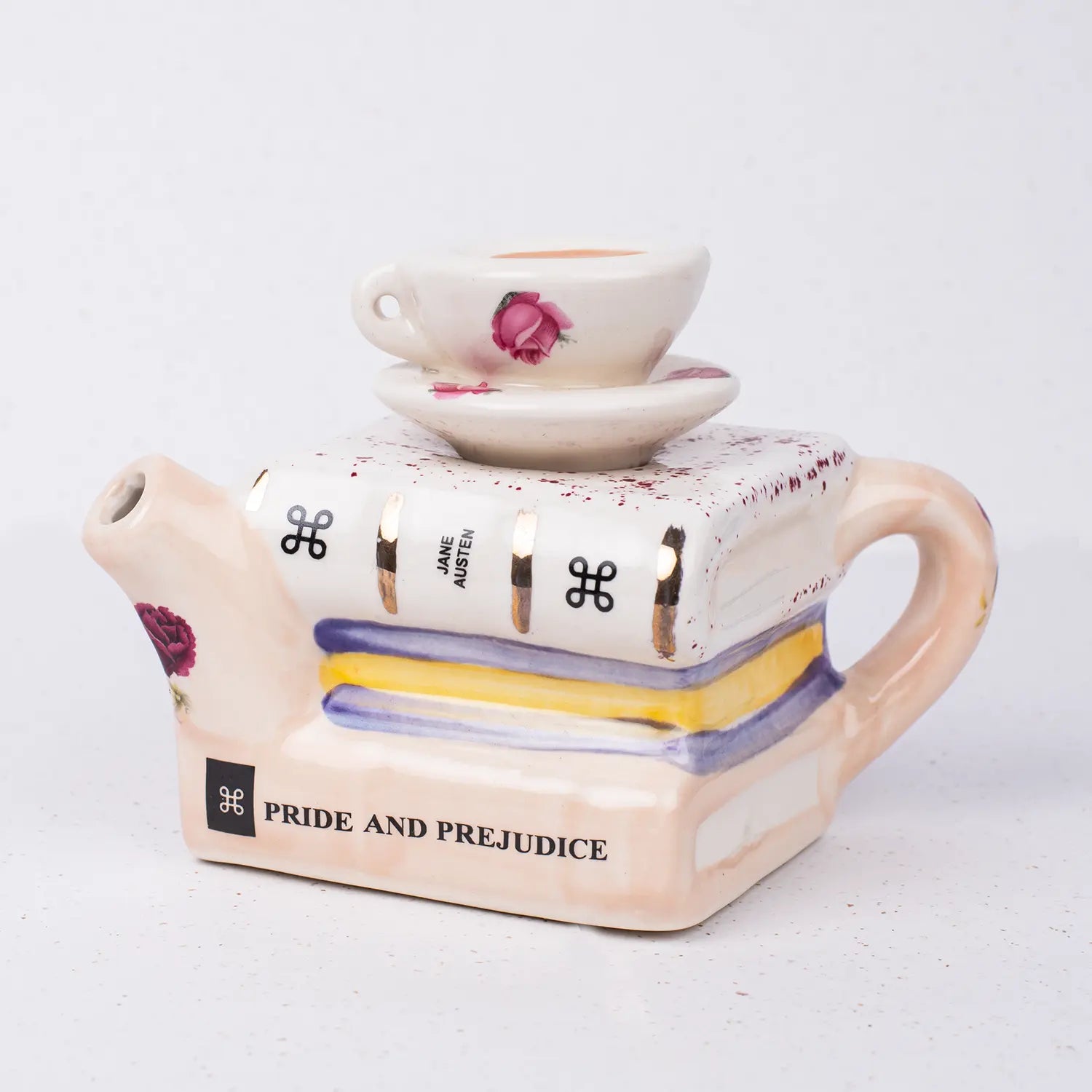 Jane Austen Teapot with Book Stack Design (One Cup)