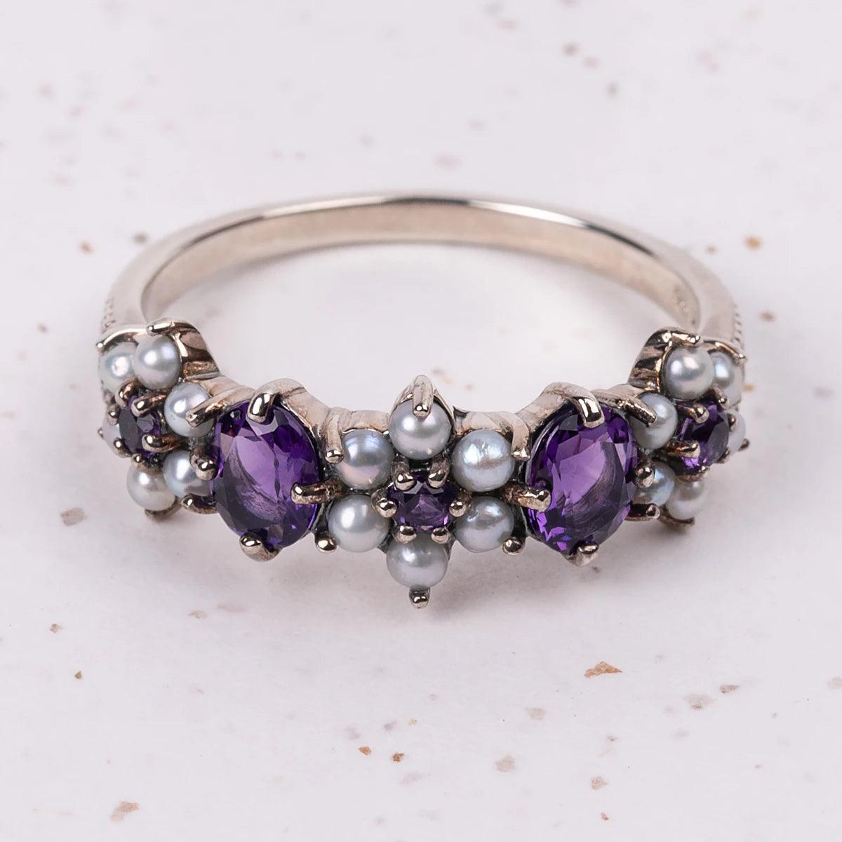 Charlotte Ring - Amethyst and Freshwater Pearl - JaneAusten.co.uk