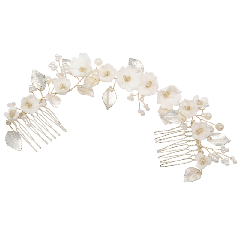 Netherfield Ball Pearl and Flower Hair Comb Accessory