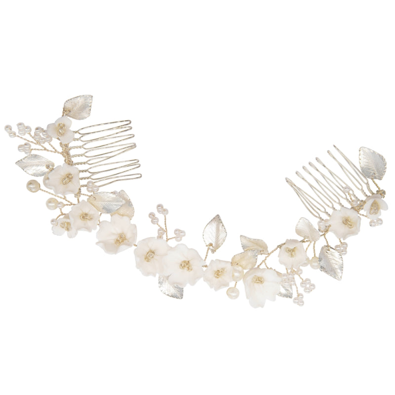 Netherfield Ball Pearl and Flower Hair Comb Accessory