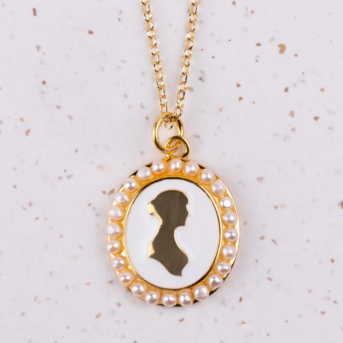 Jane Austen Pearl Silhouette Necklace - JaneAusten.co.uk