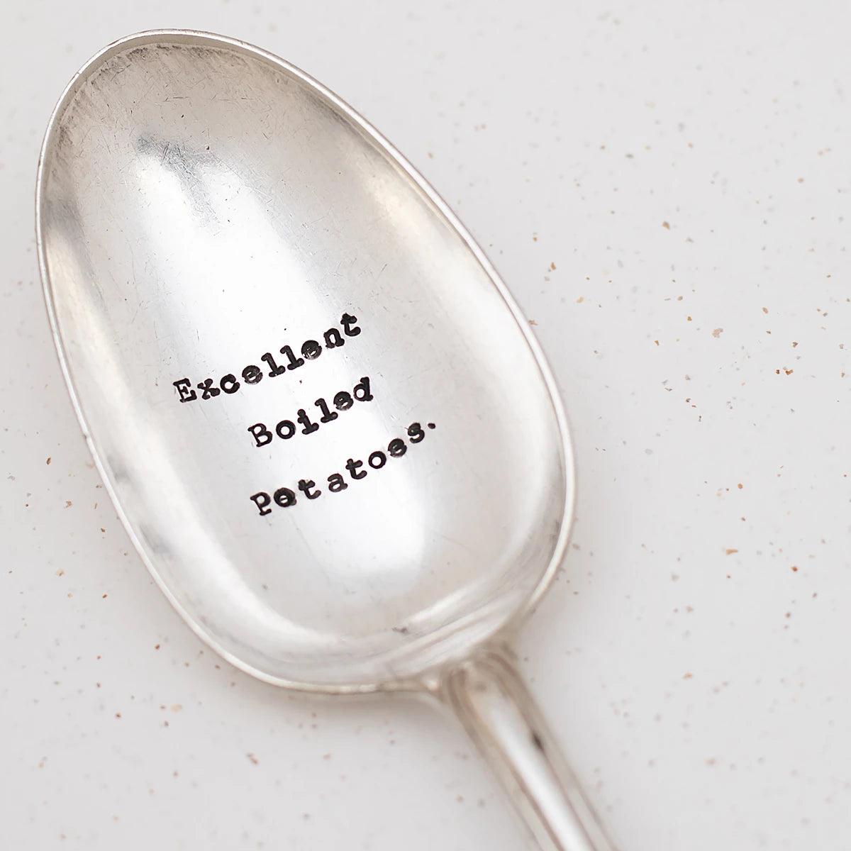 "Excellent boiled potatoes" Vintage Serving Spoon - close-up
