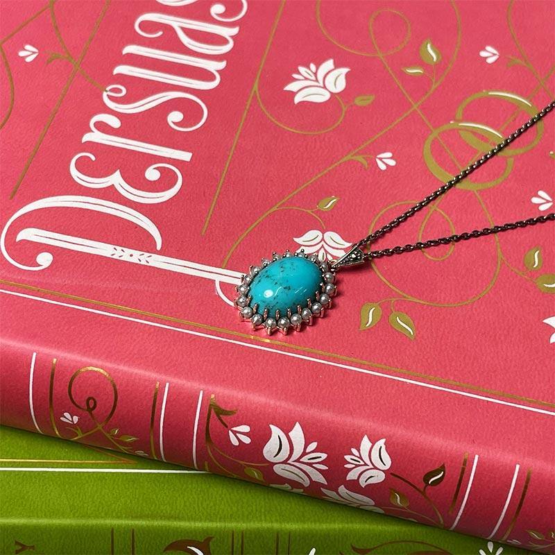 Beautiful Silver, Pearl and Turquoise Jane Austen Cabochon Necklace