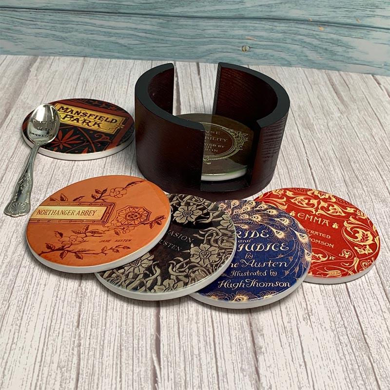 Jane Austen Novels - Vintage Ceramic Coaster Set - JaneAusten.co.uk