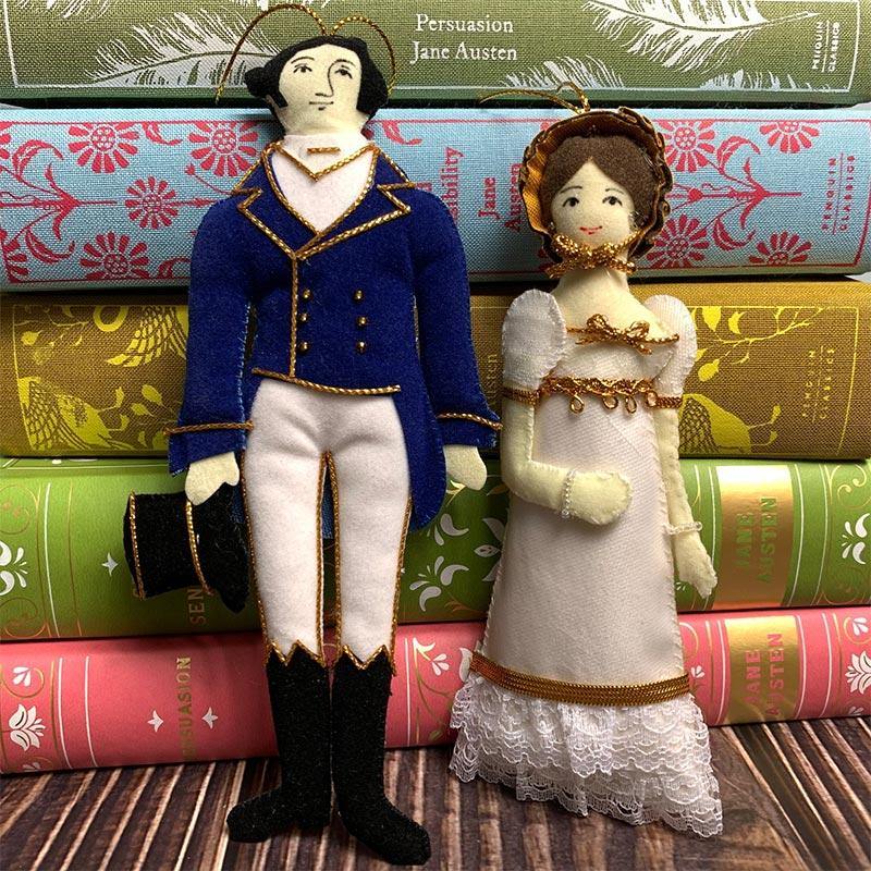 Jane Austen Doll Decorations in front of books
