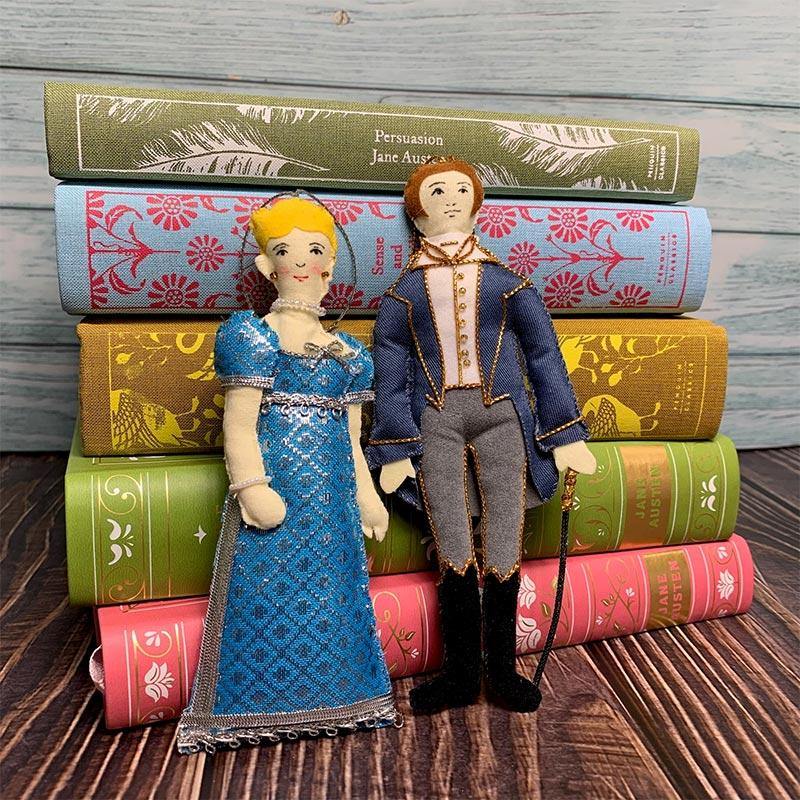 Jane Austen Doll Decorations in front of books