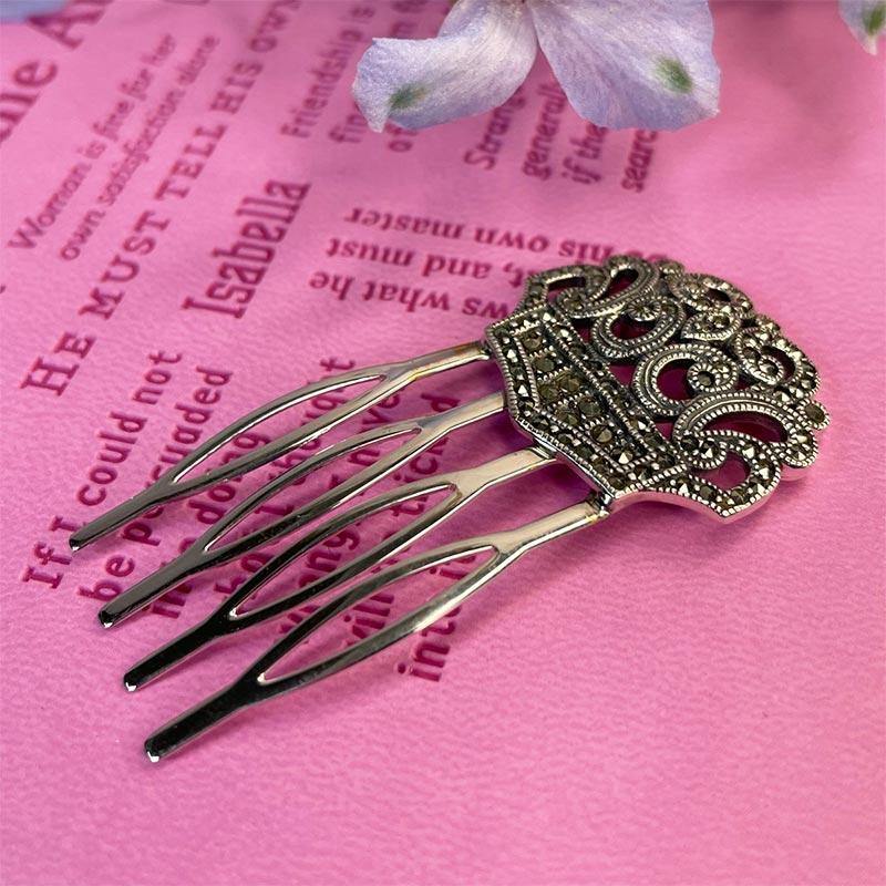 Regency Hair Comb - Silver and Marcasite