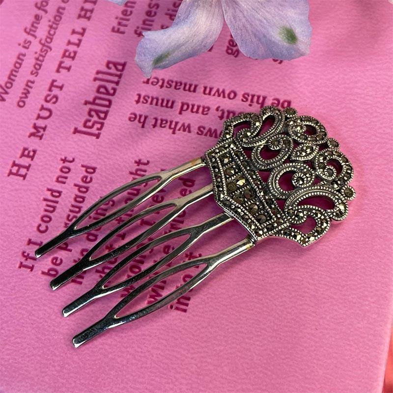 Regency Hair Comb - Silver and Marcasite