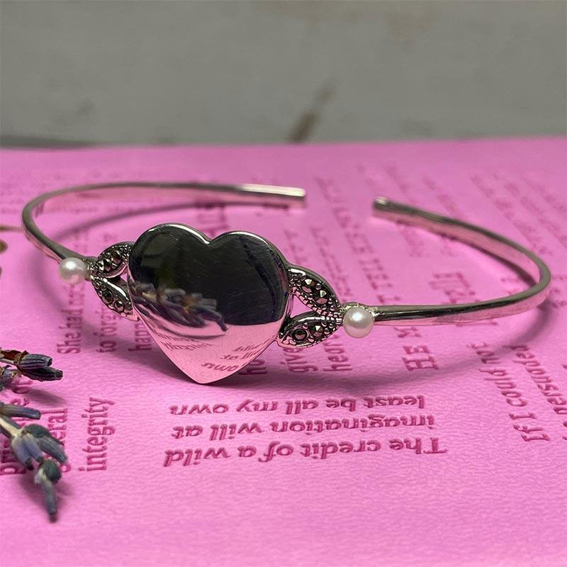 Jane Austen Silver, Marcasite and Freshwater Pearl Personalised Bracelet