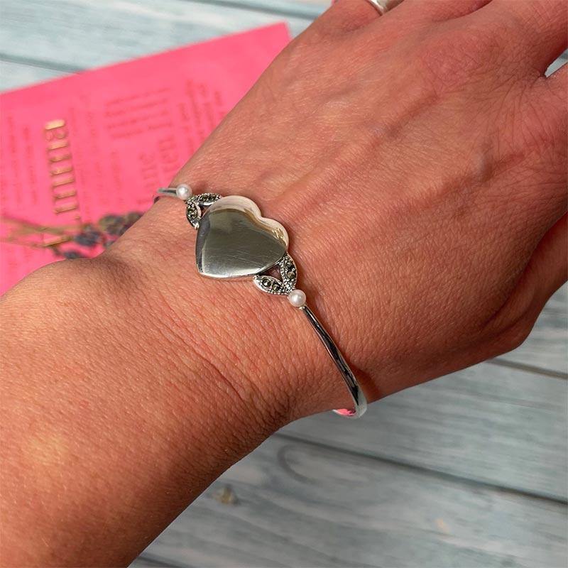 Jane Austen Silver, Marcasite and Freshwater Pearl Personalised Bracelet