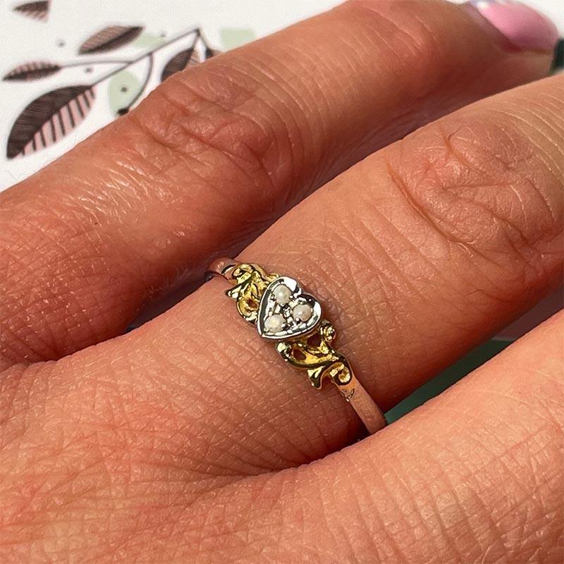 Regency Style Heart Ring with Freshwater Pearls - JaneAusten.co.uk