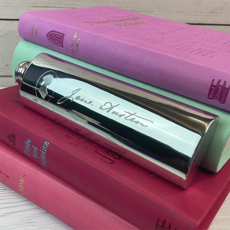 Jane Austen Hip Flask - Pewter | Exclusive Collection - JaneAusten.co.uk