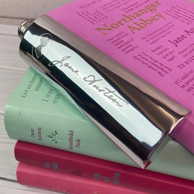 Jane Austen Hip Flask - Pewter | Exclusive Collection - JaneAusten.co.uk