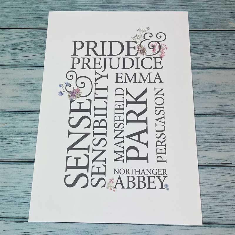 Jane Austen's Book Titles A4 Typography Print