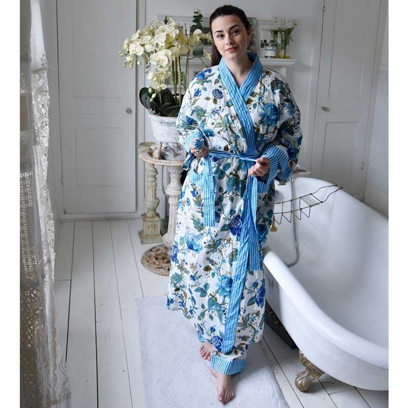Ladies Dressing Gown - Mary Blue Rose